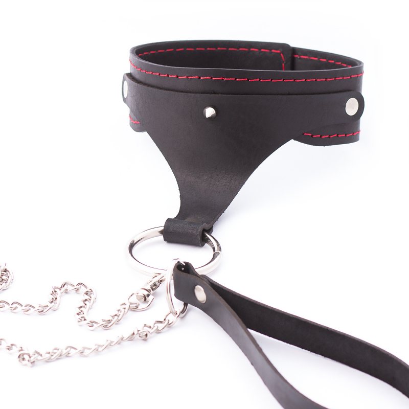 Ошейник фигурный + поводок "Crazy Handmade" черный, кожа 