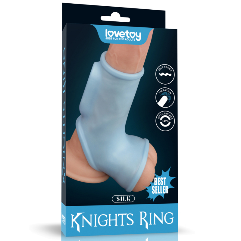 Насадка с отверстием для мошонки "Knights Ring" с вибрацией, голубая 