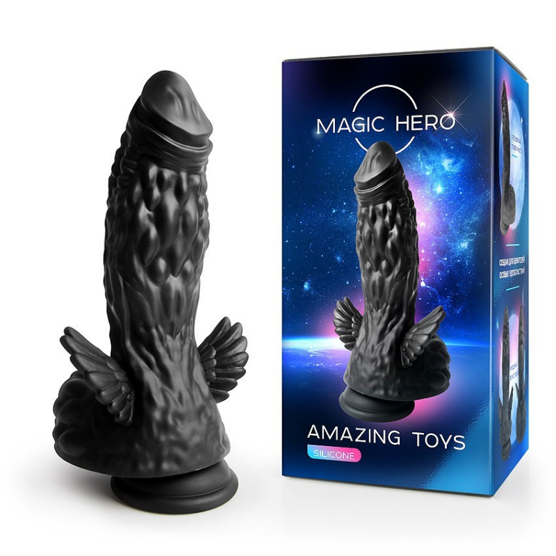 Фаллоимитатор супер рельефный с крыльями "Magic Hero Amazing Toys" черный 
