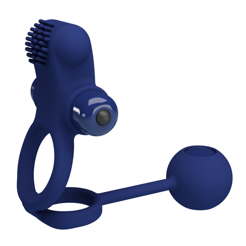 Эрекционное кольцо с вибрацией двойное + утяжелитель "Pretty Love" синее 